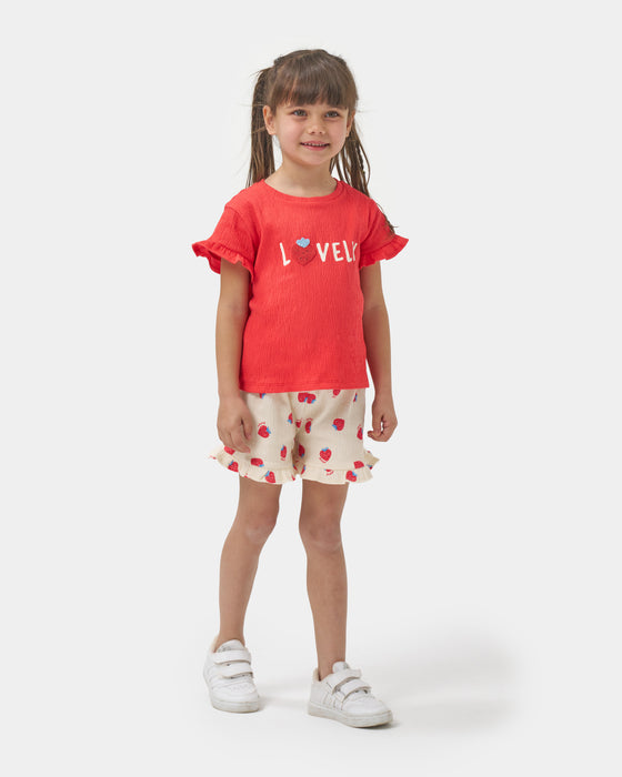 Nakışlı T-shirt Şortlu Kız Çocuk İkili Takım (2-5 Yaş)