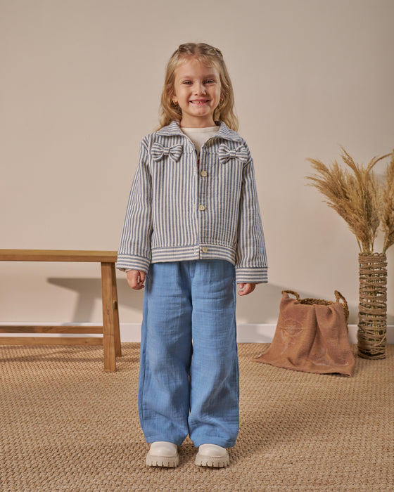 Fiyonk Detaylı Çizgili Ceketli Bayramlık Kız Çocuk Alt Üst Takım(4-7 Yaş)