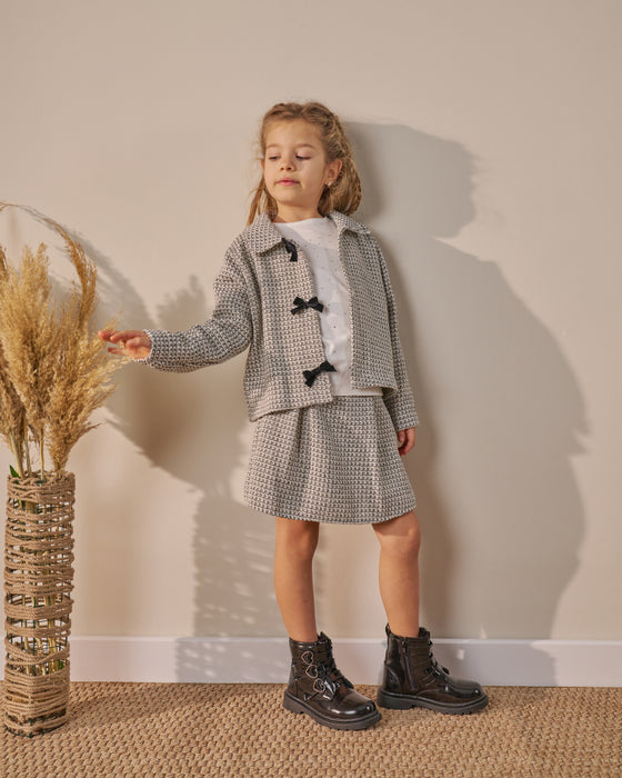 Kız Çocuk Fiyonk Detaylı Etekli Bayramlık 3'lü Takım (4-8 Yaş)