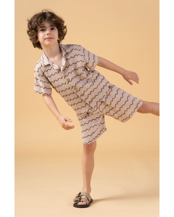 Erkek Çocuk Dalga Desenli Şortlu Alt Üst Takım (2-3 / 5-6 Yaş)