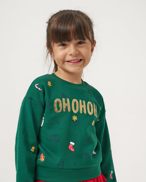 Yeni Yıl Oh Oh Oh Pul Nakışlı Üç Kat Tüllü Etekli Kız Çocuk İkili Takım (4-7 Yaş)