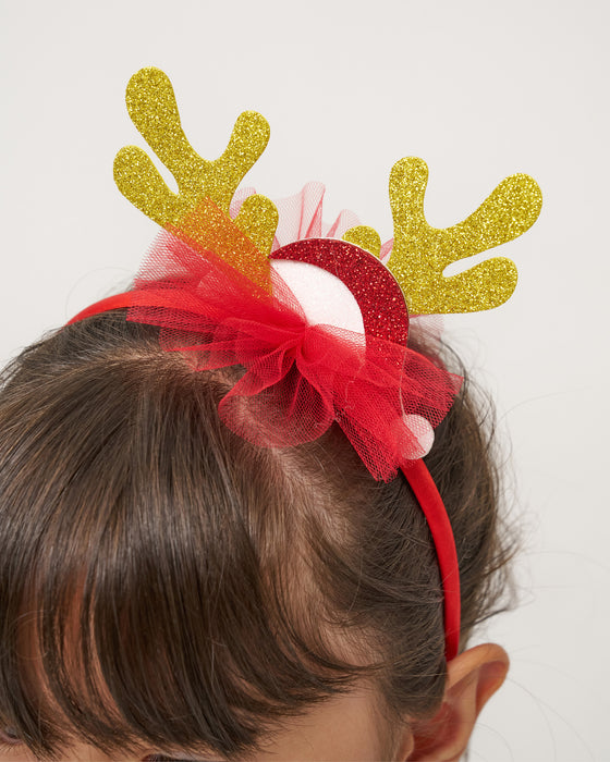 Yeni Yıl Oh Deer Baskılı Geyik Detaylı Taçlı Kız Çocuk Elbise (4-7 Yaş)