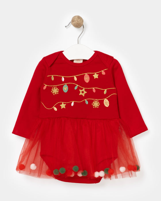 New Year's Balloon Skirt Pom-Pom Baby Girl Dress (6-18 Months)