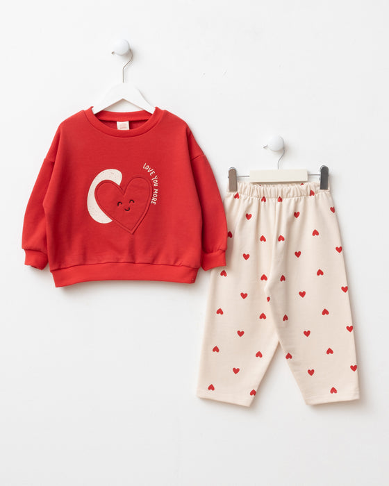 Kız Bebek Alt Üst Takım Baskılı Kalp Detaylı (9-24 Ay)