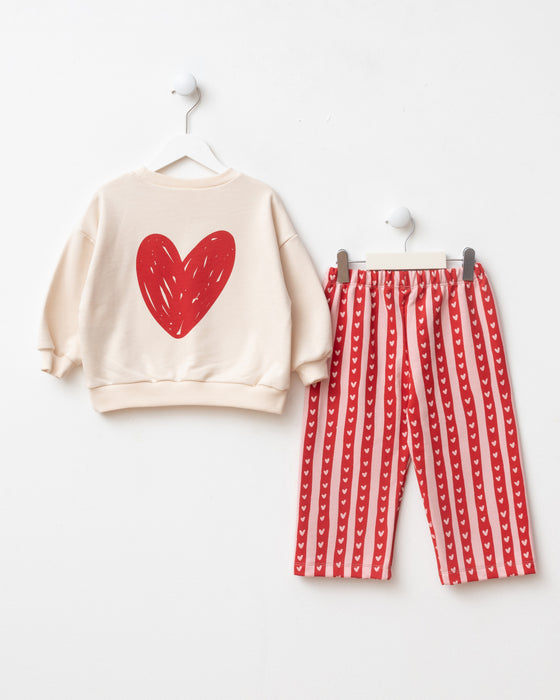 Kız Bebek Alt Üst Takım Kalp Baskılı Love Detaylı (9-24 Ay)