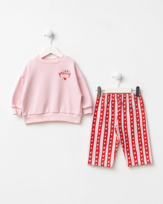 Kız Bebek Alt Üst Takım Kalp Baskılı Love Detaylı (9-24 Ay)