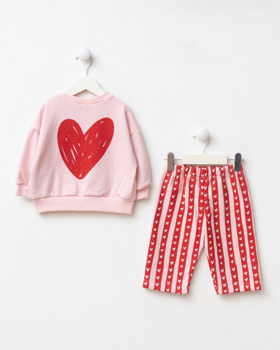 Kız Bebek Alt Üst Takım Kalp Baskılı Love Detaylı (9-24 Ay)