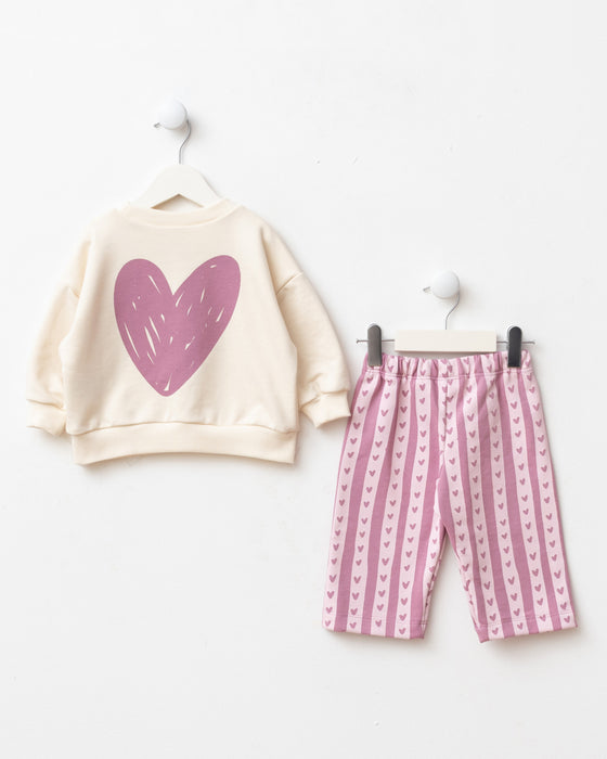 Kız Bebek Alt Üst Takım Kalp Baskılı Love Detaylı (9-24 Ay)