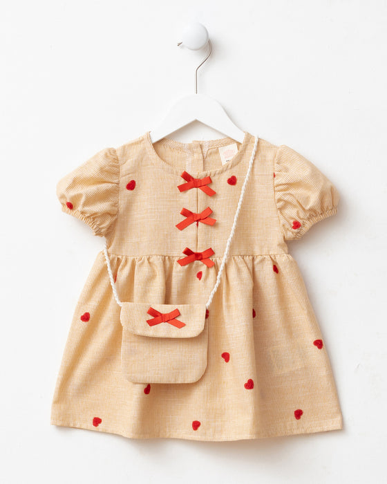 Kız Bebek Fiyonk Detaylı Çantalı Elbise  (9 Ay- 3 Yaş)