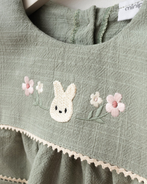 Nakış Detaylı Cepli Bebe Yaka Bayramlık Keten Kız Bebek Elbise ( 6-9 Ay / 2-3 Yaş)