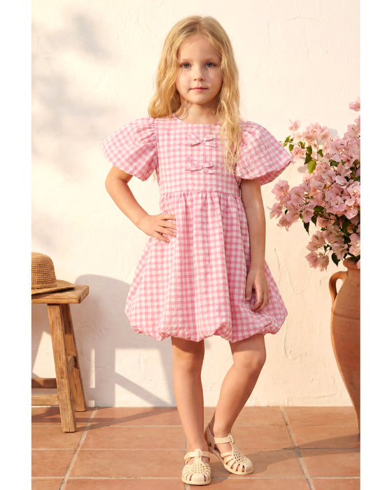 Kız Çocuk Tokalı Ekose Elbise (3-4 / 7-8 Yaş)