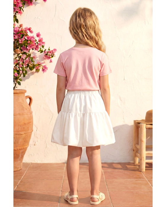 Kız Çocuk Fiyonk Detaylı Tişört Balon Etekli Takım (3-7 Yaş)