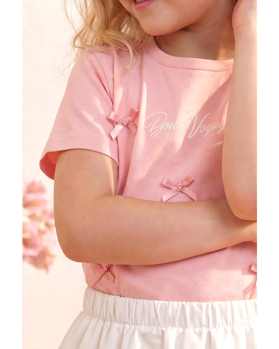 Kız Çocuk Fiyonk Detaylı Tişört Balon Etekli Takım (3-7 Yaş)