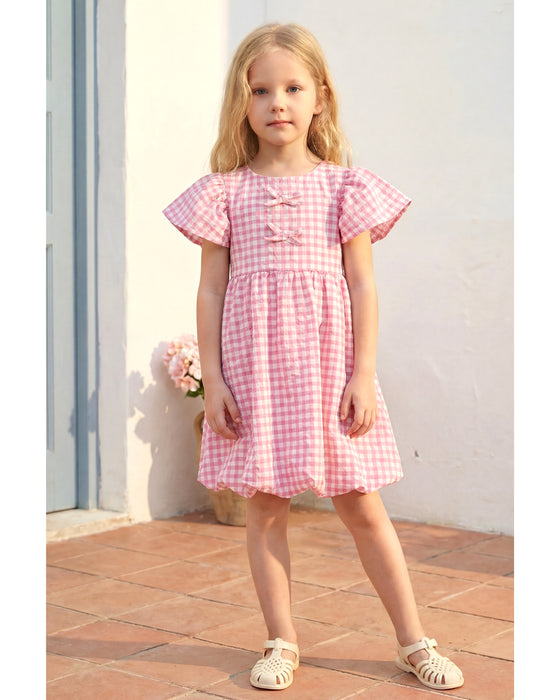 Kız Çocuk Tokalı Ekose Elbise (3-4 / 7-8 Yaş)