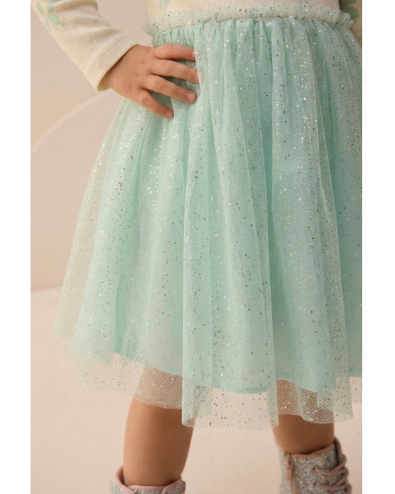 Fiyonk Desenli Yakası Fırfırlı Tüllü Kız Çocuk Elbise (3-6 Yaş)