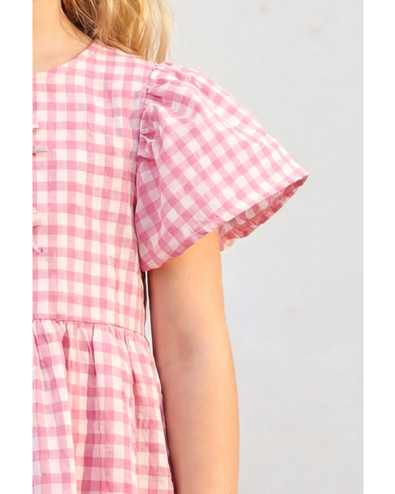 Kız Çocuk Tokalı Ekose Elbise (3-4 / 7-8 Yaş)