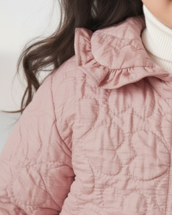 Desenli Cepli Düğmeli Kapitone Kız Çocuk Ceket (3-4 / 7-8)