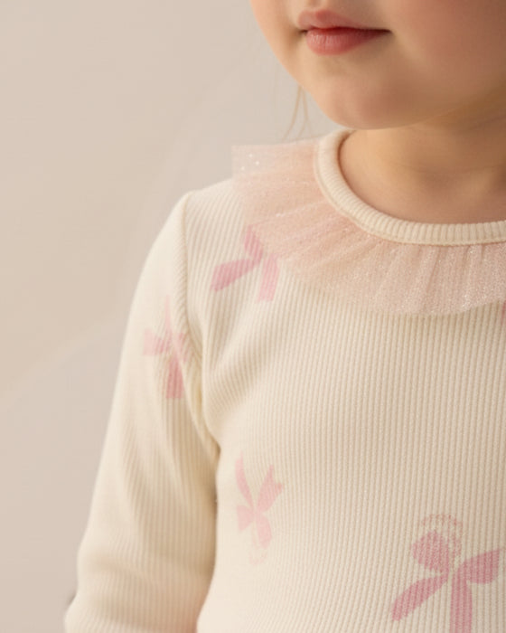 Fiyonk Desenli Yakası Fırfırlı Tüllü Kız Çocuk Elbise (3-6 Yaş)