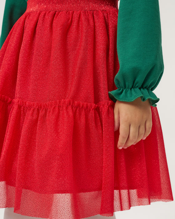 Yeni Yıl Happy Holiday Baskılı Ponponlu Simli Etekli Kız Çocuk İkili Takım (5-8 Yaş)