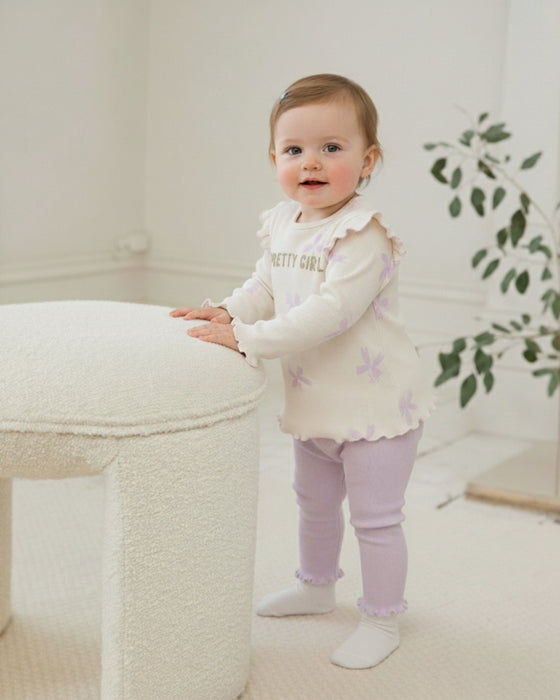 Omzu Fırfırlı Baskılı Taytlı Bandanalı Kız Bebek İkili Takım (9 Ay - 3 Yaş)