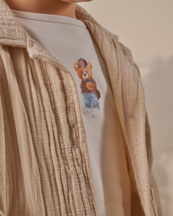 Erkek Bebek Bayramlık Baskılı  3'lü Alt Üst Takım (9 Ay-3 Yaş)