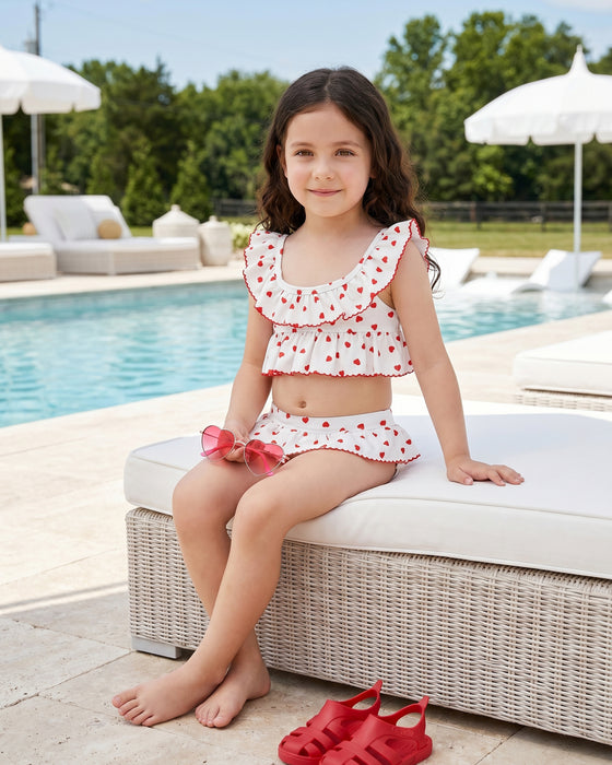 Kız Çocuk Kalp Desenli Bikini Takımı 7'li Seri (3-7 Yaş)