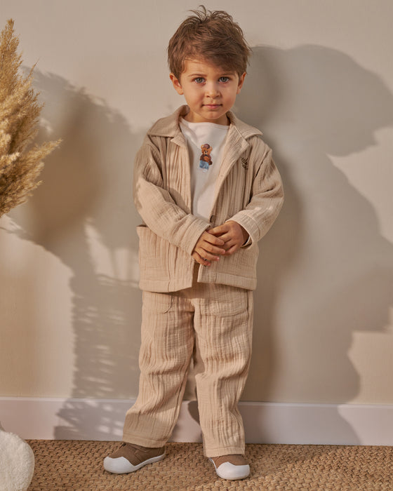 Erkek Bebek Bayramlık Baskılı  3'lü Alt Üst Takım (9 Ay-3 Yaş)