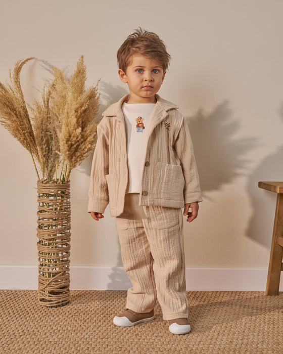 Erkek Bebek Bayramlık Baskılı  3'lü Alt Üst Takım (9 Ay-3 Yaş)