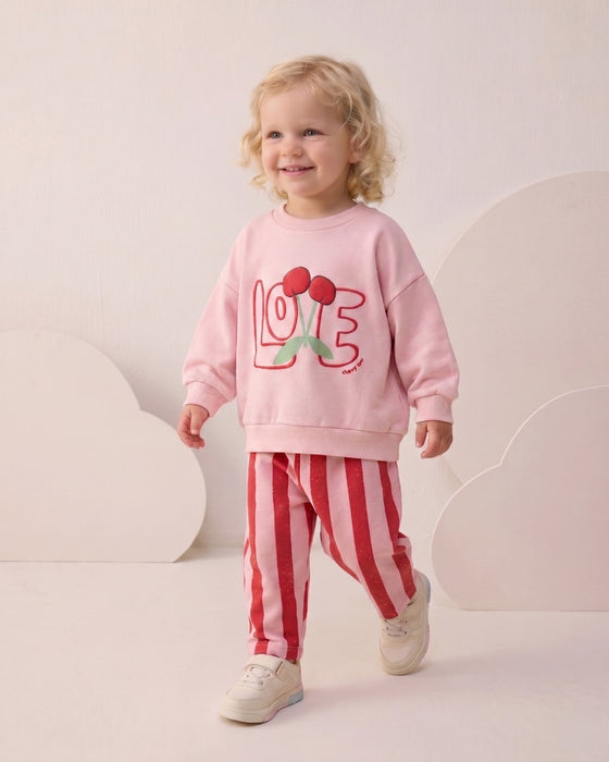 Kız Bebek Alt Üst Takım Çizgili Kabartma Love Baskılı (9-24 Ay)