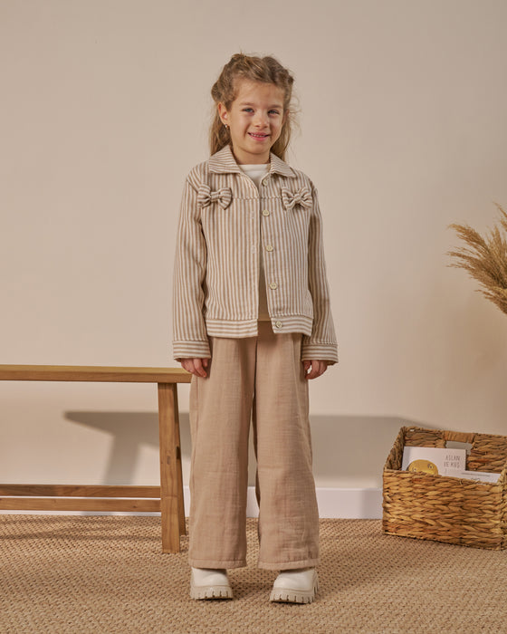 Fiyonk Detaylı Çizgili Ceketli Bayramlık Kız Çocuk Alt Üst Takım(4-7 Yaş)