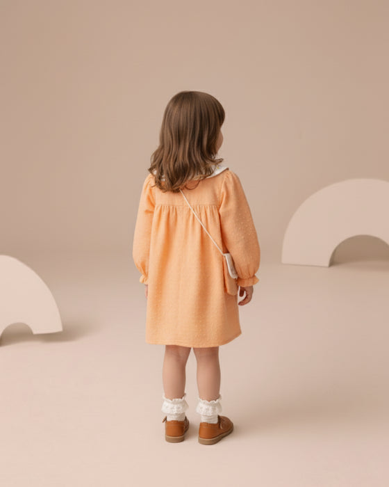 Kız Bebek Nakışlı Bebe Yaka Müslin Çantalı Elbise (6/9-2-3 Yaş)