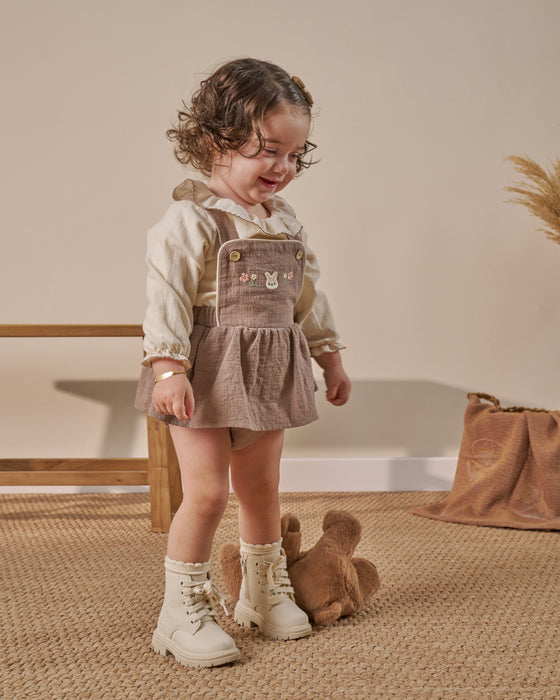 Kız Bebek Gömlekli Nakış Detaylı Bayramlık Salopet Elbise (6-9 / 18-24 Ay)