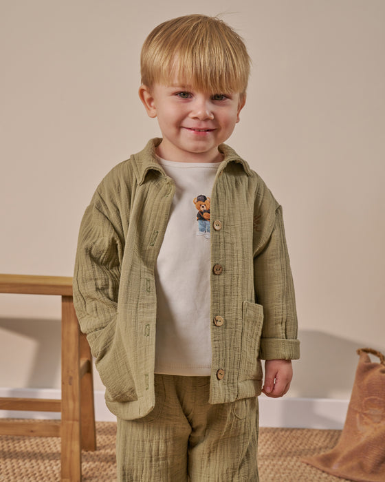 Erkek Bebek Bayramlık Baskılı  3'lü Alt Üst Takım (9 Ay-3 Yaş)