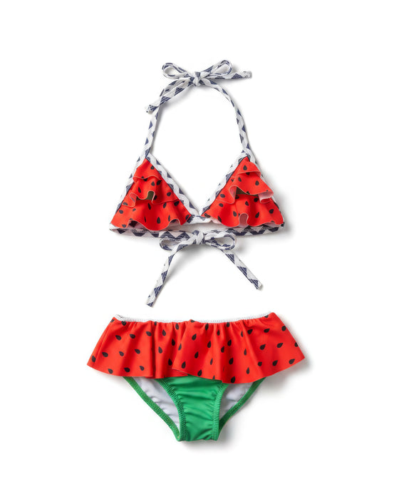 Kız Çocuk Karpuz Desenli Üçgen Bikini Takımı 7'li Seri (3-4 / 9-10 Yaş)