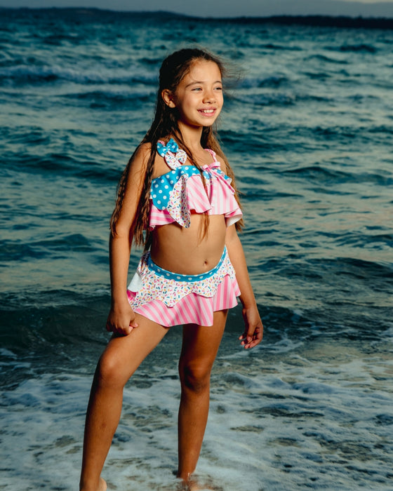 Kız Çocuk Askılı Dondurma Desenli Bikini Takımı 10'lu Seri (2-3 / 11-12 Yaş)