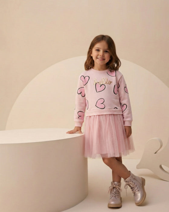 Hello Pul Nakışlı Mevsimlik Kız Çocuk Elbise ( 4-7 Yaş )