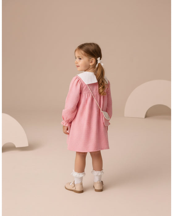 Kız Bebek Nakışlı Bebe Yaka Müslin Çantalı Elbise (6/9-2-3 Yaş)