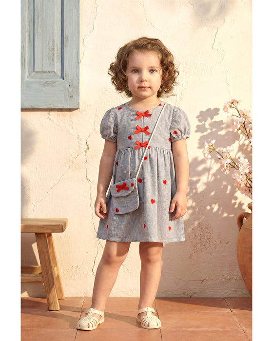 Kız Bebek Fiyonk Detaylı Çantalı Elbise  (9 Ay- 3 Yaş)