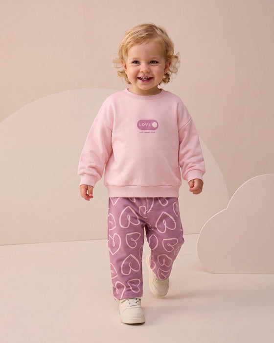 Kız Bebek Alt Üst Takım Kalp Baskılı Love Detaylı (9-24 Ay)