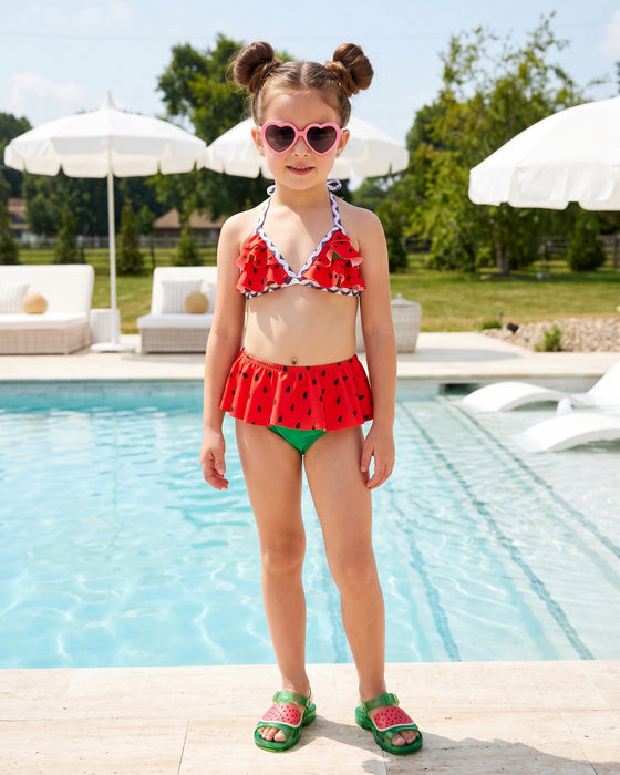 Kız Çocuk Karpuz Desenli Üçgen Bikini Takımı 7'li Seri (3-4 / 9-10 Yaş)