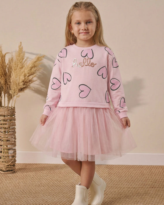 Hello Pul Nakışlı Mevsimlik Kız Çocuk Elbise ( 4-7 Yaş )