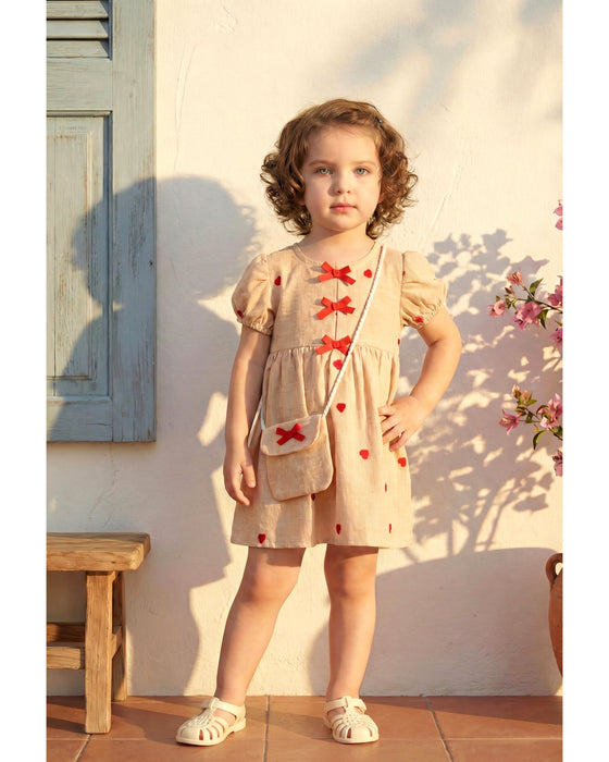 Kız Bebek Fiyonk Detaylı Çantalı Elbise  (9 Ay- 3 Yaş)