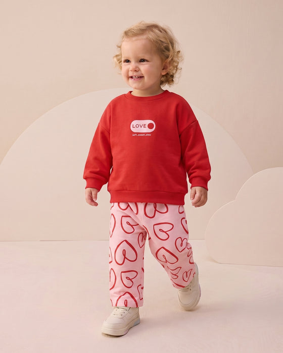 Kız Bebek Alt Üst Takım Kalp Baskılı Love Detaylı (9-24 Ay)