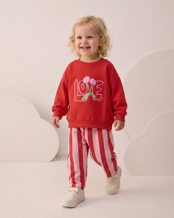 Kız Bebek Alt Üst Takım Çizgili Kabartma Love Baskılı (9-24 Ay)