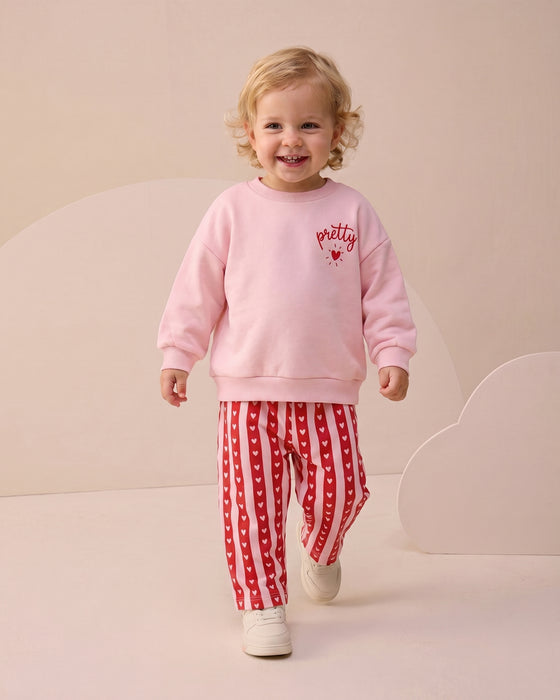 Kız Bebek Alt Üst Takım Kalp Baskılı Love Detaylı (9-24 Ay)