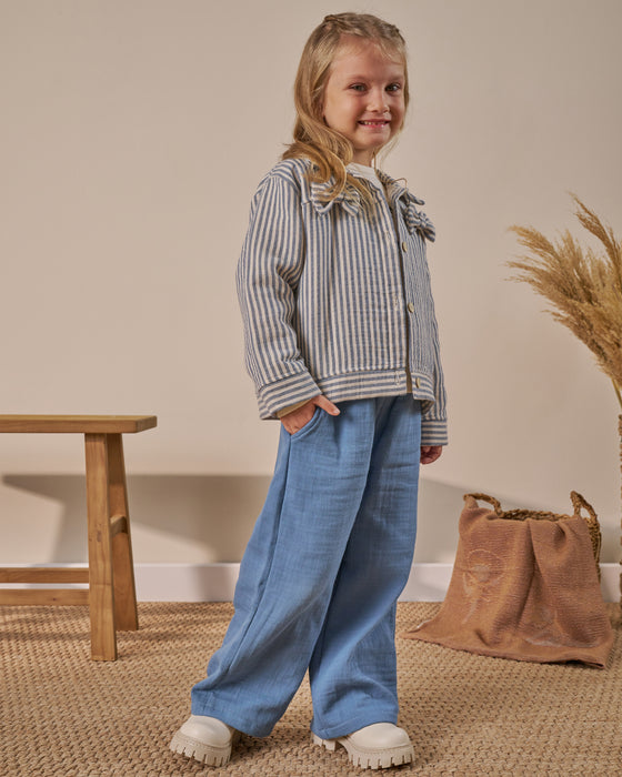 Fiyonk Detaylı Çizgili Ceketli Bayramlık Kız Çocuk Alt Üst Takım(4-7 Yaş)