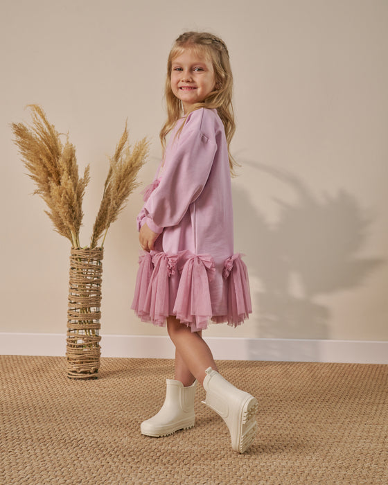 Kız Çocuk Tül Detaylı Baskılı Elbise (3-6 Yaş)