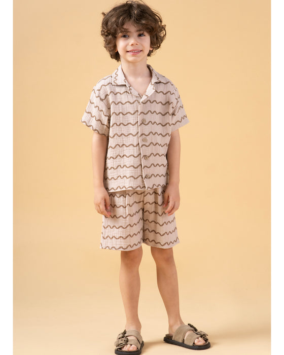 Erkek Çocuk Dalga Desenli Şortlu Alt Üst Takım (2-3 / 5-6 Yaş)