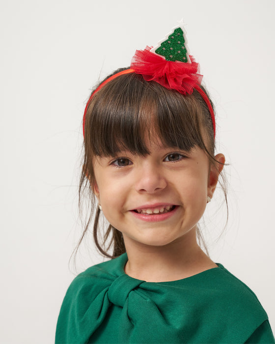 Yeni Yıl Fiyonk Yakalı Baskılı Tüllü Kız Çocuk Elbise (4-7 Yaş)