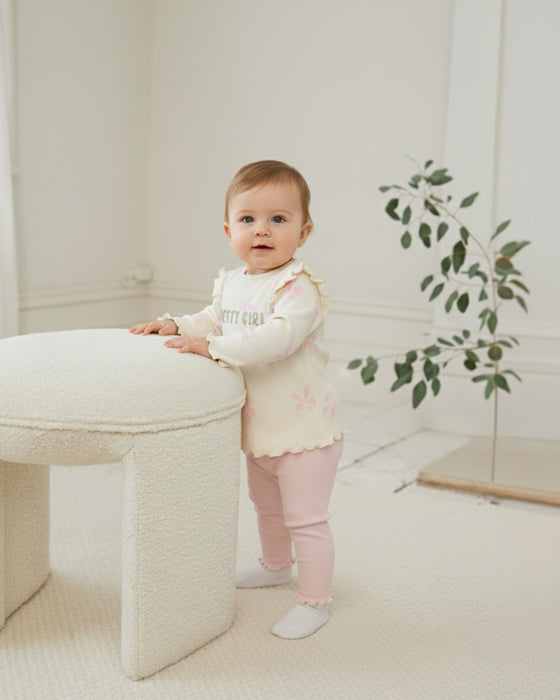 Omzu Fırfırlı Baskılı Taytlı Bandanalı Kız Bebek İkili Takım (9 Ay - 3 Yaş)